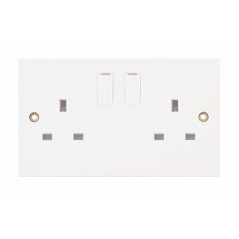 Selectric LG9096 Square White 2 Gang 13A 2 Pole Switched Socket image