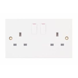 Selectric LG9098 Square White 2 Gang 13A 1 Pole Switched Socket