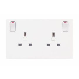 Square White Plastic 1 to 2 Gang Switched Converter Socket 13A