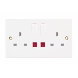 Selectric LG9098N Square White 2 Gang 13A 1 Pole Neon Switched Socket