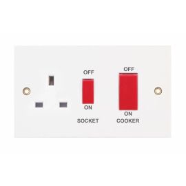 Selectric LG953 5 Pack Square White 45A Cooker Unit 13A Red Rocker Switched Socket (5 Pack, 9.27 each) image