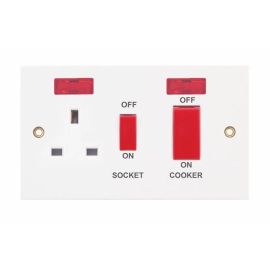 Selectric LG953N Square White 45A Cooker Unit 13A Neon Red Rocker Switched Socket image