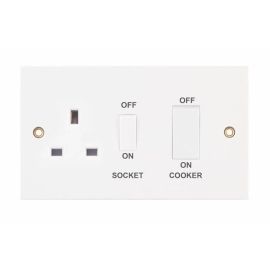 Selectric LG968 Square White 45A Cooker Unit 13A White Rocker Switched Socket