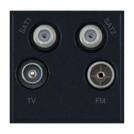 Selectric MOD-28 Euro Media Black 2x Coaxial TV 2x F-Type Satellite Isolated Socket Module image
