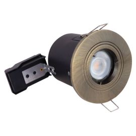 Selectric PUSHGLO-22 PushGlo Antique Brass 50W Max 89mm 30 Deg Tilt LED GU10 Fire and Acoustic Rated Downlight image