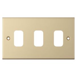 Selectric SGRID360-239 GRID360 Satin Brass 3 Aperture 5M Modular Front Plate image