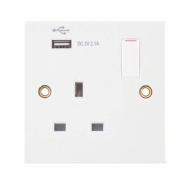 Selectric SQ-USB-1 Square White 1 Gang 13A 1 Pole 1x USB-A 2.1A Switched Socket image