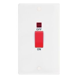 Selectric SSL518 Smooth White Large 1 Gang 45A 2 Pole Neon Red Rocker Plate Switch image