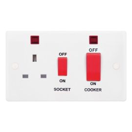 Selectric SSL533 Smooth White 45A Cooker Unit 13A Neon Red Rockers Switched Socket image