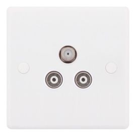 Selectric SSL539 Smooth White 1x F-Type Satellite 2x Coaxial/Aerial TV/FM Isolated Socket image