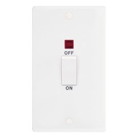 Selectric SSL568 Smooth White Large 1 Gang 45A 2 Pole White Rocker Neon Cooker Switch