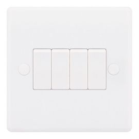 Selectric SSL577 Smooth White Small Plate 4 Gang 10AX 2 Way Plate Light Switch image