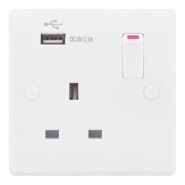 Selectric SSL579 Smooth White 1 Gang 13A 1 Pole 1x USB-A 2.1A Switched Socket