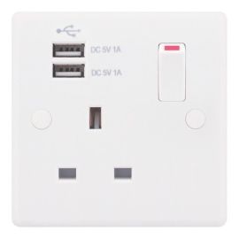Selectric SSL580 Smooth White 1 Gang 13A 1 Pole 2x USB-A 2.0A Switched Socket image