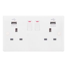 Selectric SSL581 Smooth White 2 Gang 13A 1 Pole 2x USB-A 3.1A Switched Socket image