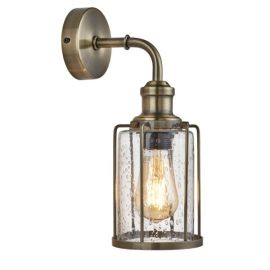 Searchlight SLI-1261AB Pipes Antique Brass IP20 60W E27 Golf Wall Light with Seeded Glass