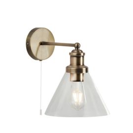 Searchlight SLI-1277AB Pyramid Antique Brass IP20 60W E27 GLS Wall Light with Clear Glass Shade image