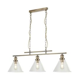 Searchlight SLI-1277-3AB Pyramid Antique Brass IP20 60W E27 GLS 3 Light Pendant with Clear Glass Shade