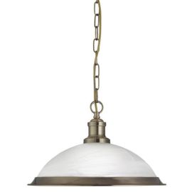 Searchlight SLI-1591AB Bistro Antique Brass IP20 60W E27 Pendant with Marble Glass image