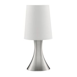 Searchlight SLI-3922SS Touch Satin Silver IP20 40W E14 Candle Table Lamp with White Tapered Shade
