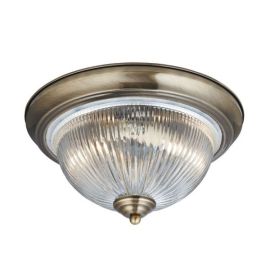 Searchlight SLI-4370 American Diner Antique Brass IP44 60W E14 Flush Ceiling Light with Acid Glass image
