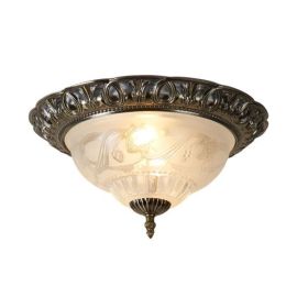 Searchlight SLI-7045-13 Derby Antique Brass Frosted Glass IP20 2x60W E14 33cm Candle Flush Ceiling Light image