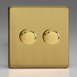 Varilight JDBP252S Screwless Brushed Brass 2 Gang 120W 2 Way Push On-Off Rotary LED Dimmer Switch