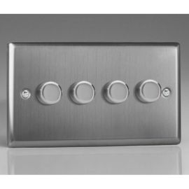 Varilight JTDP254 Classic Brushed Steel 4 Gang 120W 2 Way Push On-Off Rotary LED Dimmer Switch image