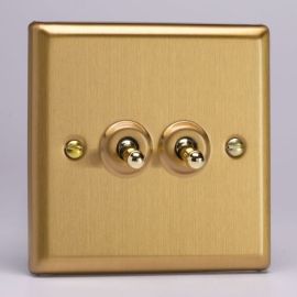 Varilight XBT2 Classic Brushed Brass 2 Gang 10A 1- or 2-Way Toggle Switch