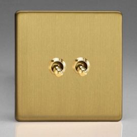 Varilight XDBT2S Screwless Brushed Brass 2 Gang 10A 1- or 2-Way Toggle Switch