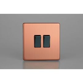 Varilight XDY2S.BC Urban Screwless Brushed Copper 2 Gang 10A 1- or 2-Way Rocker Switch