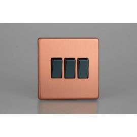 Varilight XDY3S.BC Urban Screwless Brushed Copper 3 Gang 10A 1- or 2-Way Rocker Switch