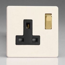 Varilight XDY4VBS.PD Screwless Primed 1 Gang 13A Double Pole Switched Socket - Black Insert Brass Switch