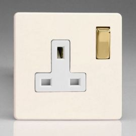 Varilight XDY4VWS.PD Screwless Primed 1 Gang 13A Double Pole Switched Socket - White Insert Brass Switch image