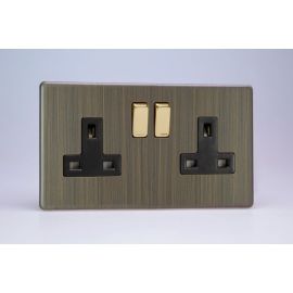 Varilight XDY5BS.AB Urban Screwless Antique Brass 2 Gang 13A Double Pole Switched Socket