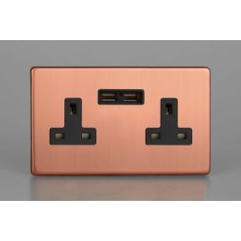 Varilight XDY5U2BS.BC Urban Screwless Brushed Copper 2 Gang 13A 2x USB-A 2.1A Switched Socket