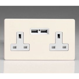 Varilight XDY5U2WS.PD Screwless Primed 2 Gang 13A 2x USB-A 2.1A Unswitched Socket - White Insert