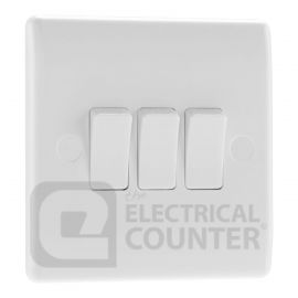 BG Electrical 843 Moulded White Round Edge 3 Gang 20A 16AX 2 Way Plate Switch