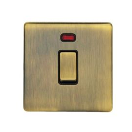 Eurolite AB20ADPSWNB Concealed 3mm Screwless Antique Brass 1 Gang 20A Neon Double Pole Switch