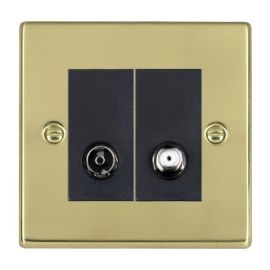 Hamilton 71TVSATB Hartland Polished Brass 2 Gang Non-Isolated 2in/2out Coaxial TV and Satellite Outlet - Black Insert image