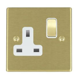 Hamilton 72SS1SB-W Hartland Satin Brass 1 Gang 13A 2 Pole Switched Socket - Brass and White Insert image