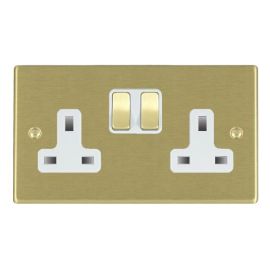 Hamilton 72SS2SB-W Hartland Satin Brass 2 Gang 13A 2 Pole Switched Socket - Brass and White Insert image