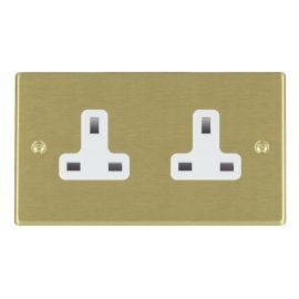 Hamilton 72US99W Hartland Satin Brass 2 Gang 13A Unswitched Socket - White Insert image