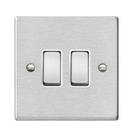 Hamilton 74R22SS-W Hartland Satin Steel 2 Gang 10AX 2 Way Plate Switch - Steel and White Insert