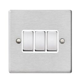 Hamilton 74R23SS-W Hartland Satin Steel 3 Gang 10AX 2 Way Plate Switch - Steel and White Insert