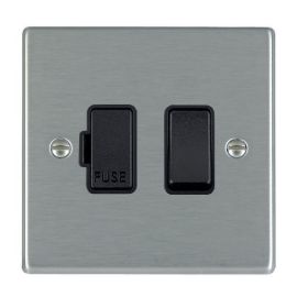 Hamilton 74SPBL-B Hartland Satin Steel 1 Gang 13A 2 Pole Switched Fused Spur Unit - Steel and Black Insert