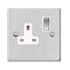 Hamilton 74SS1SS-W Hartland Satin Steel 1 Gang 13A 2 Pole Switched Socket - Steel and White Insert image