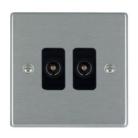 Hamilton 74TV2B Hartland Satin Steel 2 Gang Non-Isolated 2in/2out Coaxial TV Outlet - Black Insert