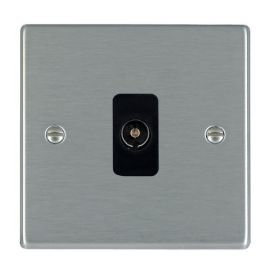 Hamilton 74TVB Hartland Satin Steel 1 Gang Non-Isolated 1in/1out Coaxial TV Outlet - Black Insert