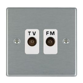 Hamilton 74TVFMW Hartland Satin Steel 2 Gang Isolated 1in/2out TV and FM Diplexer - White Insert
